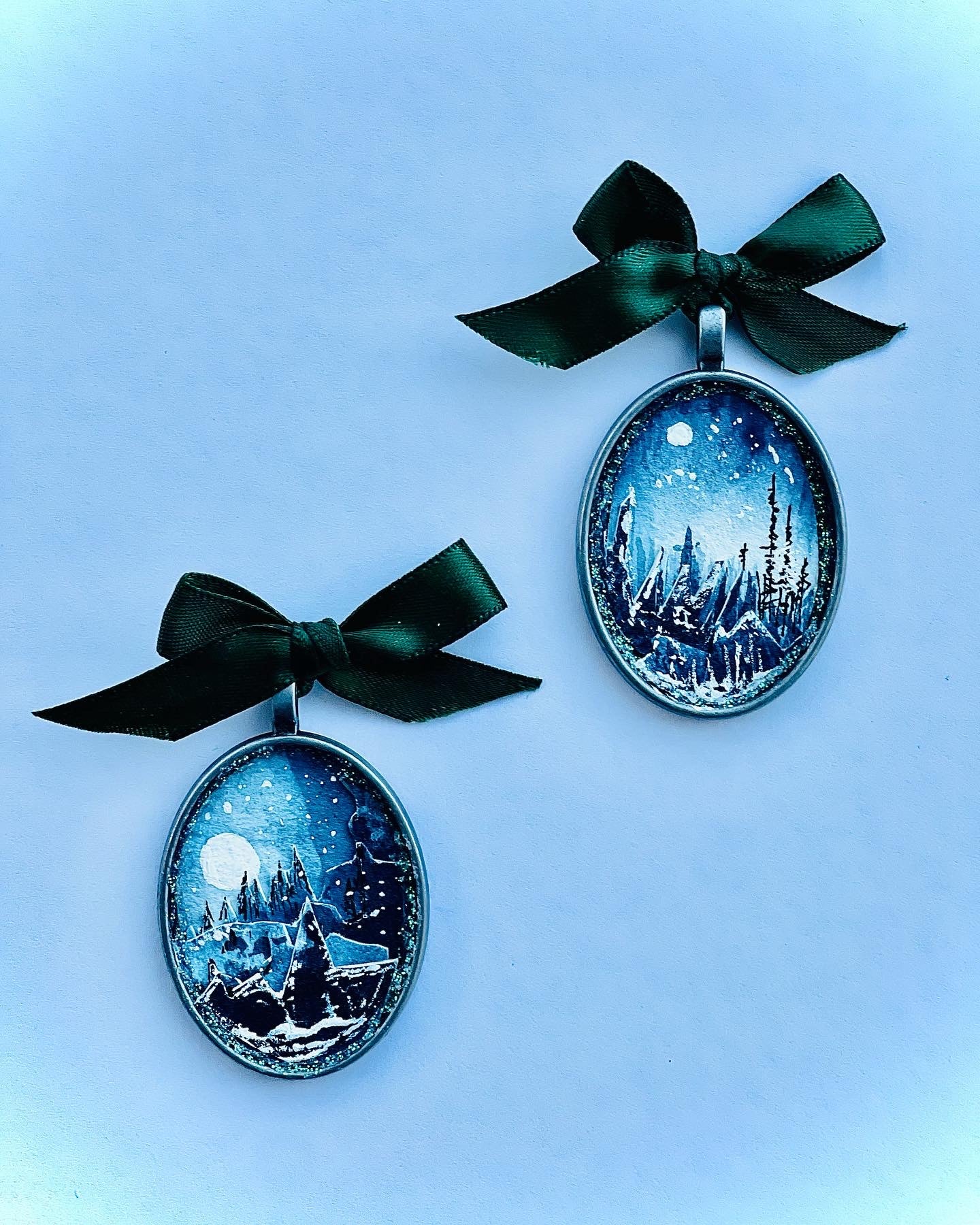 Snow Trees Watercolor Collage Ornament Set