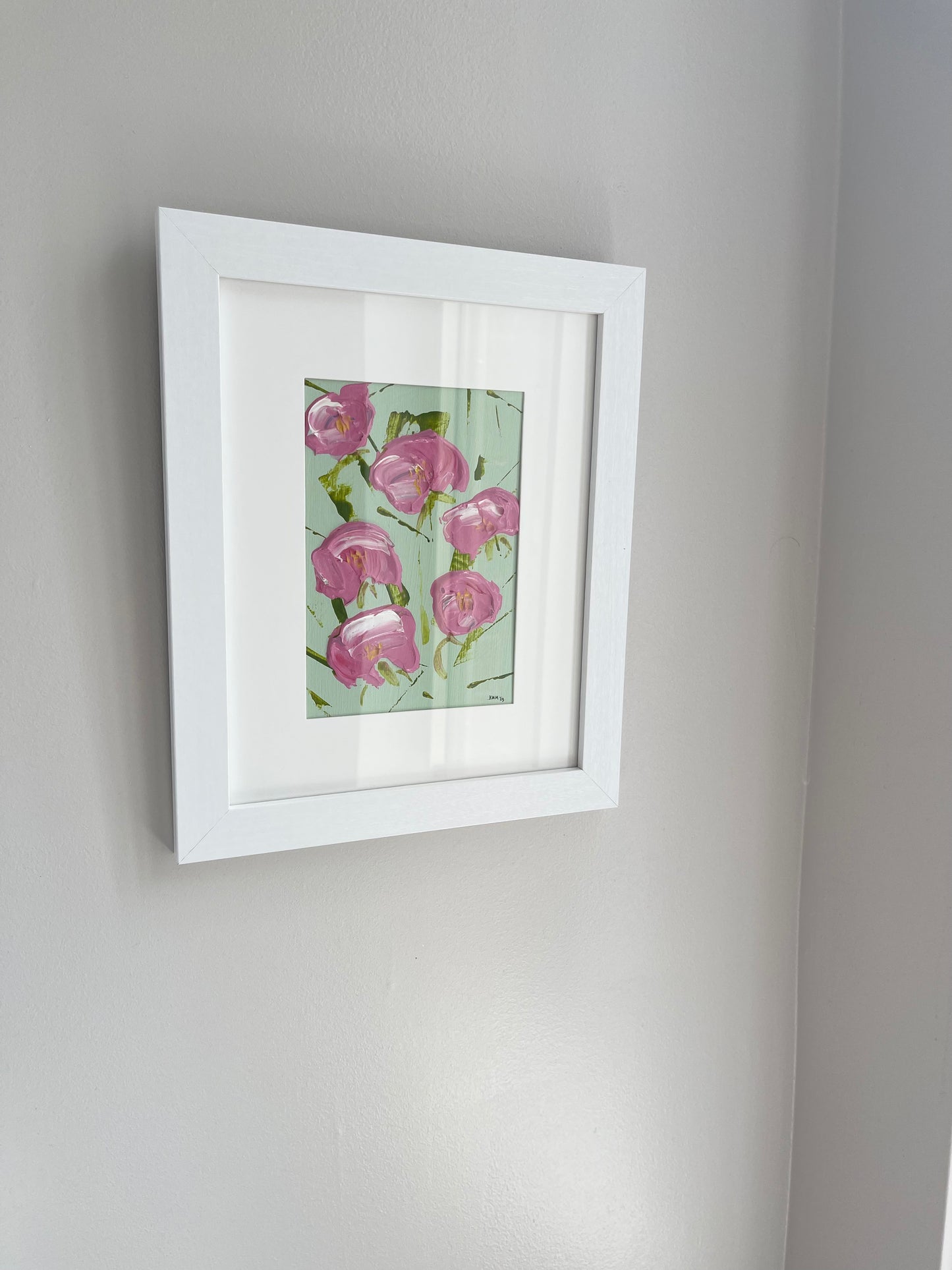 Pink Evening Primroses Acrylic Painting Framed