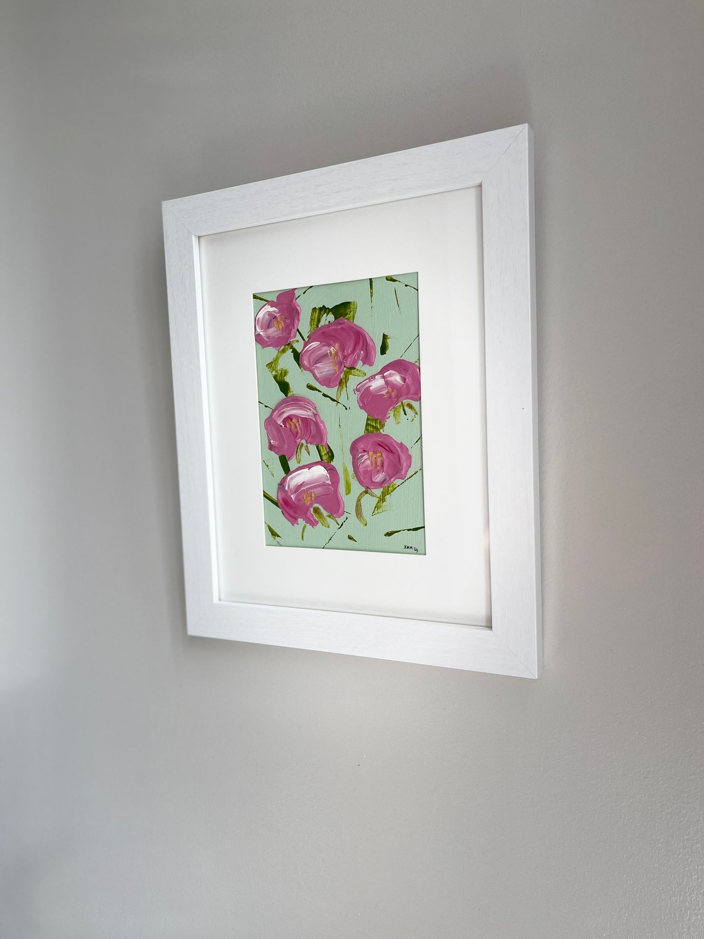 Pink Evening Primroses Acrylic Painting Framed