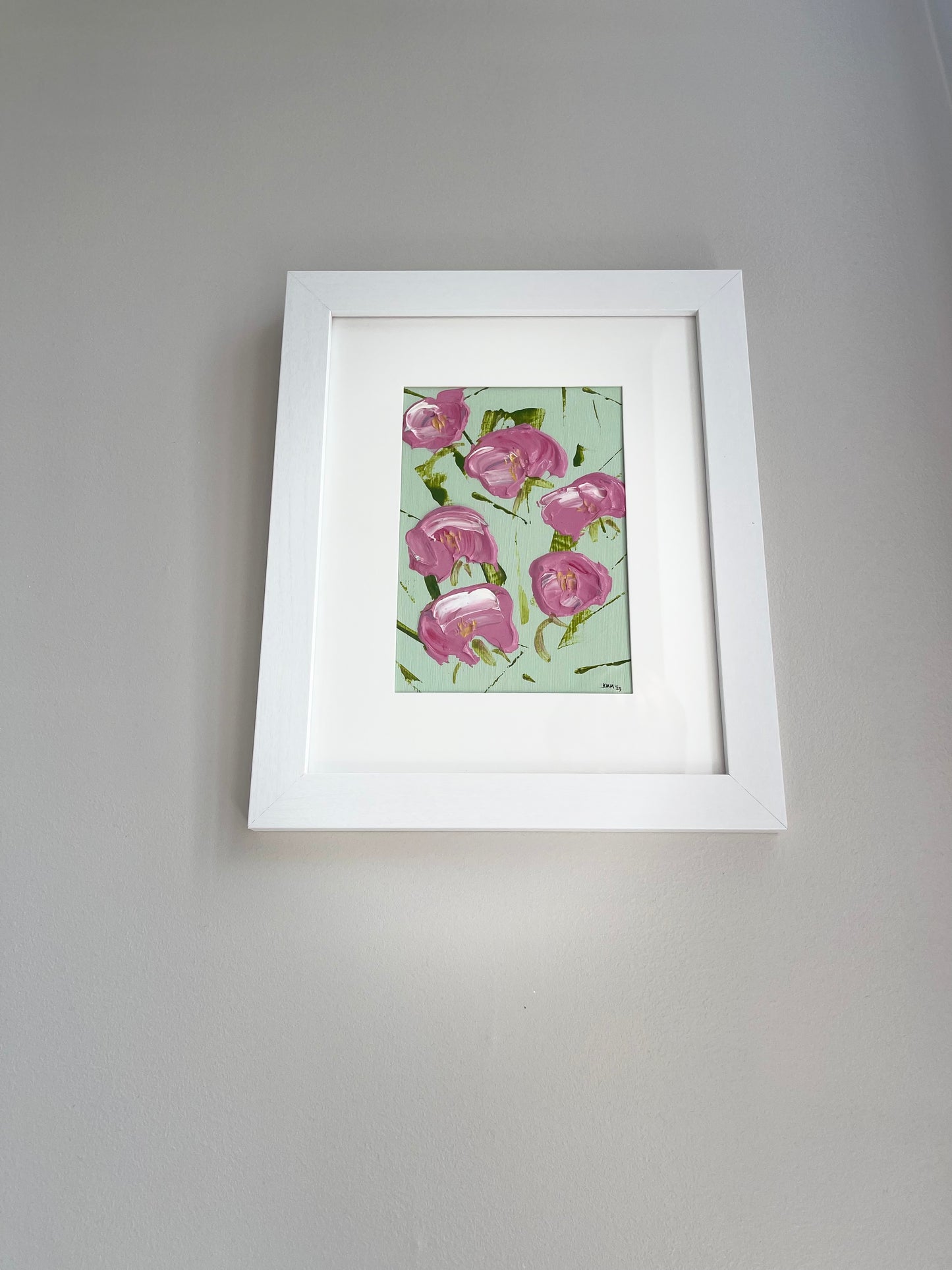 Pink Evening Primroses Acrylic Painting Framed