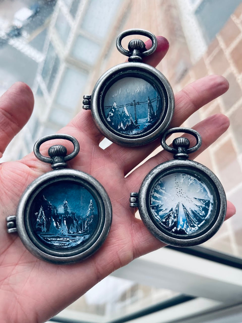 Snow Trees Watercolor Collage Miniature Paintings