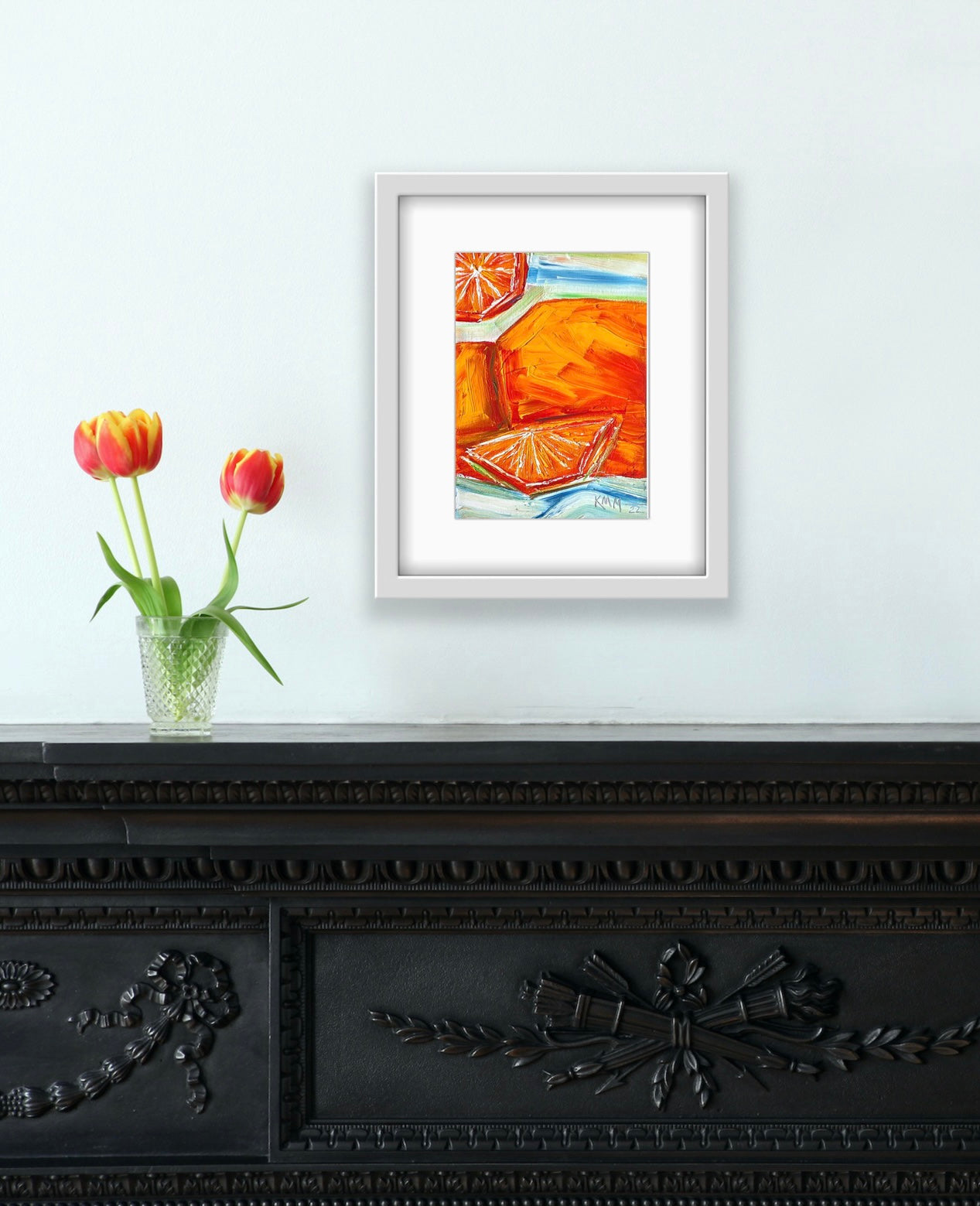 Framed/Matted Oranges with Wedge Giclee Print - Fine Art Quality