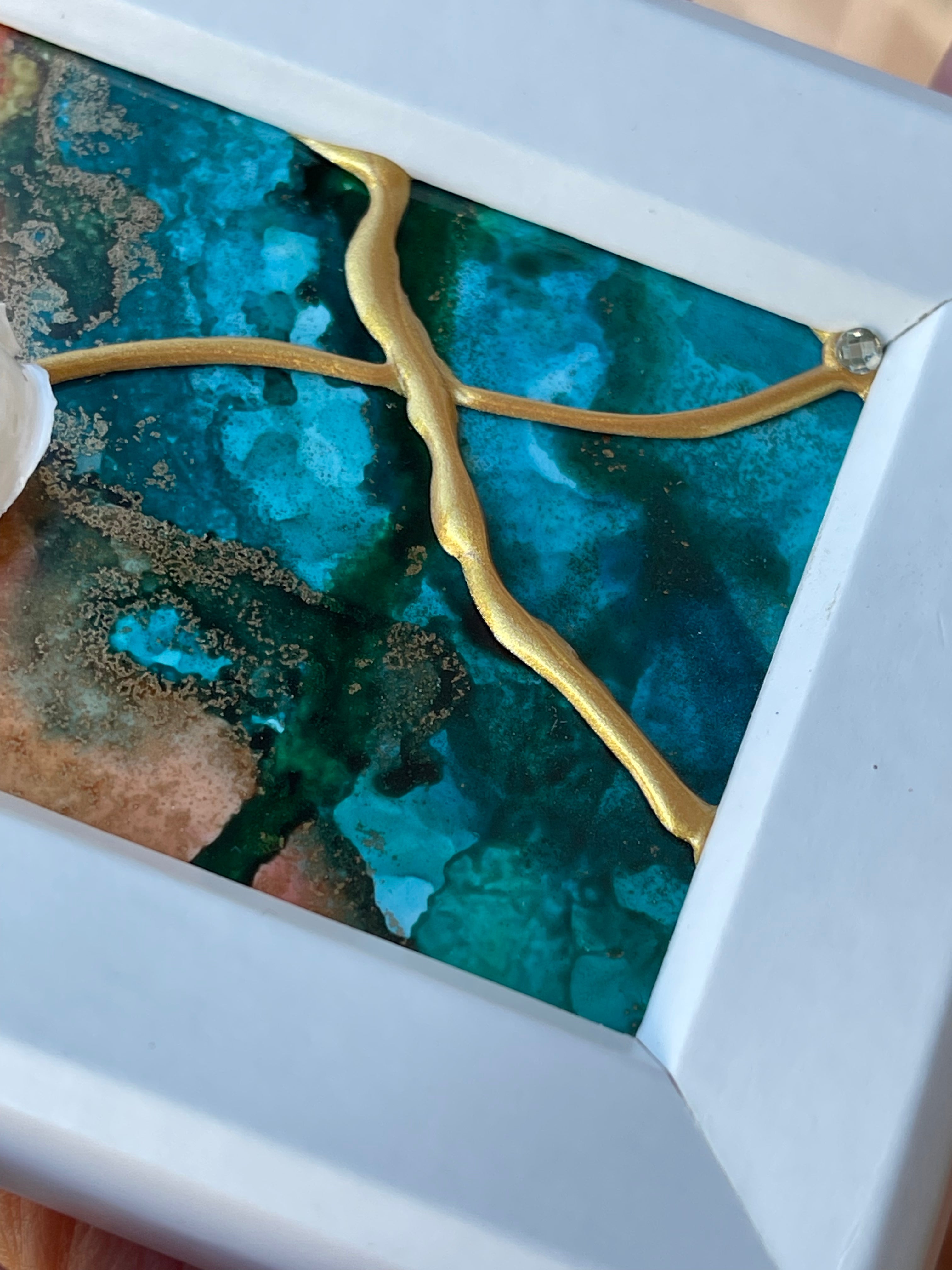 Backlit Mineral Acrylic Rosettes Mini Mixed Media Painting