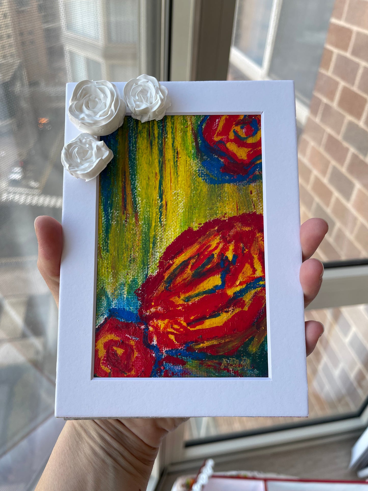 Roses in the Moss - 8" by 6" Mixed Media Painting