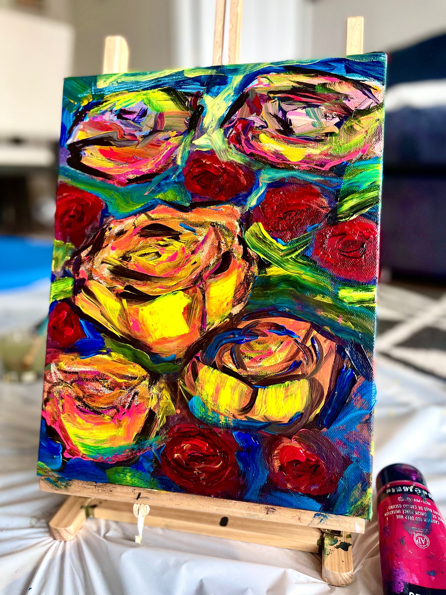 Submerged Roses Mixed Media Painting