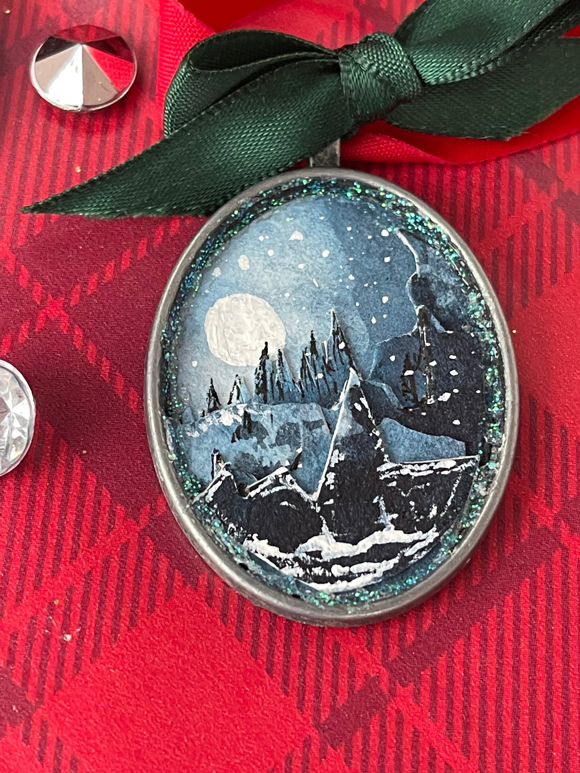 Snow Trees Watercolor Collage Ornament Set