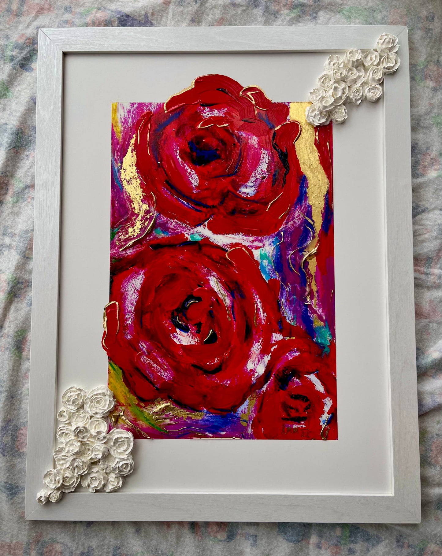 Rose Dreaming - 18" by 24" Mixed Media Embellished Dimensional Print