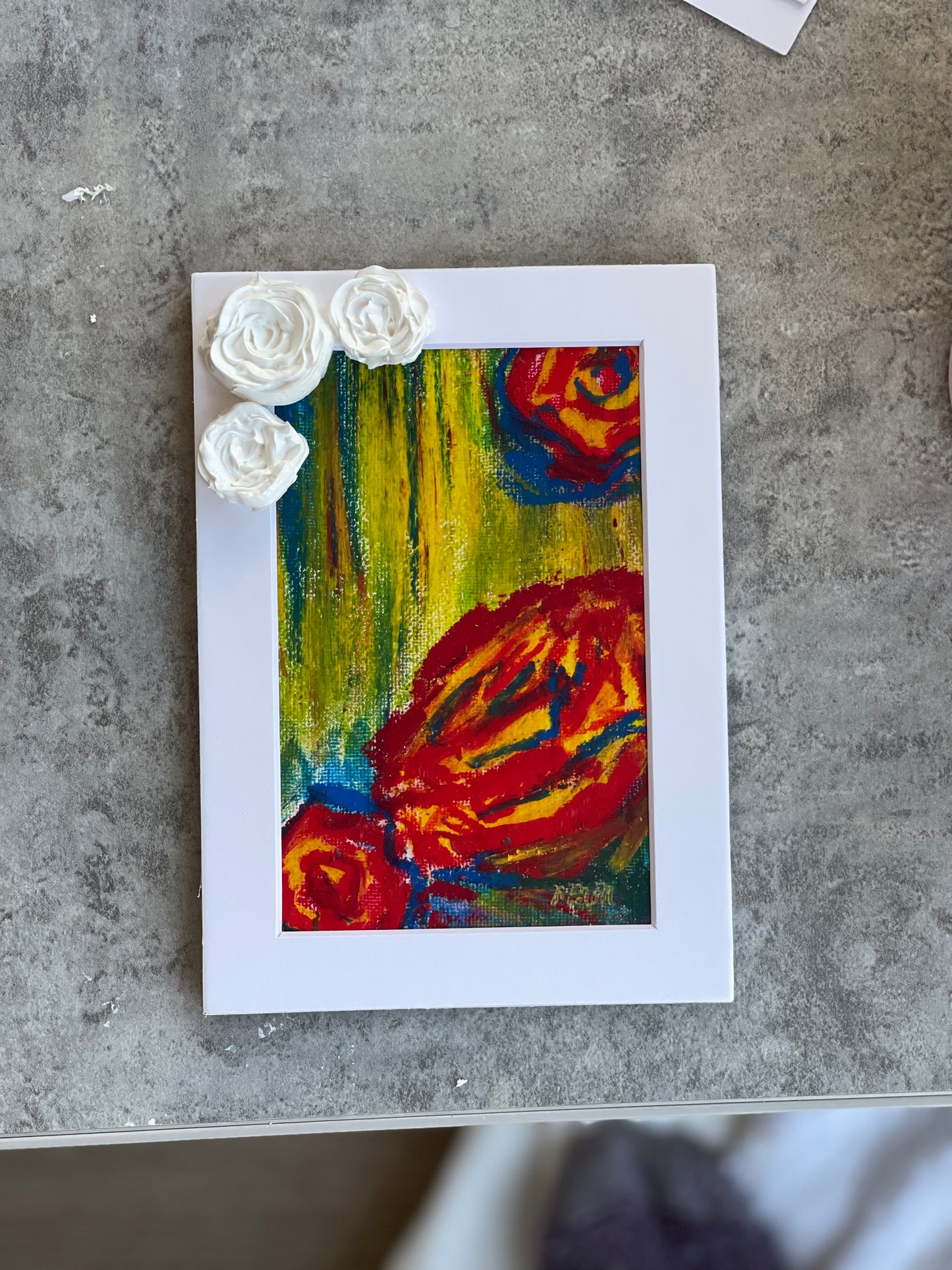 Roses in the Moss - 8" by 6" Mixed Media Painting