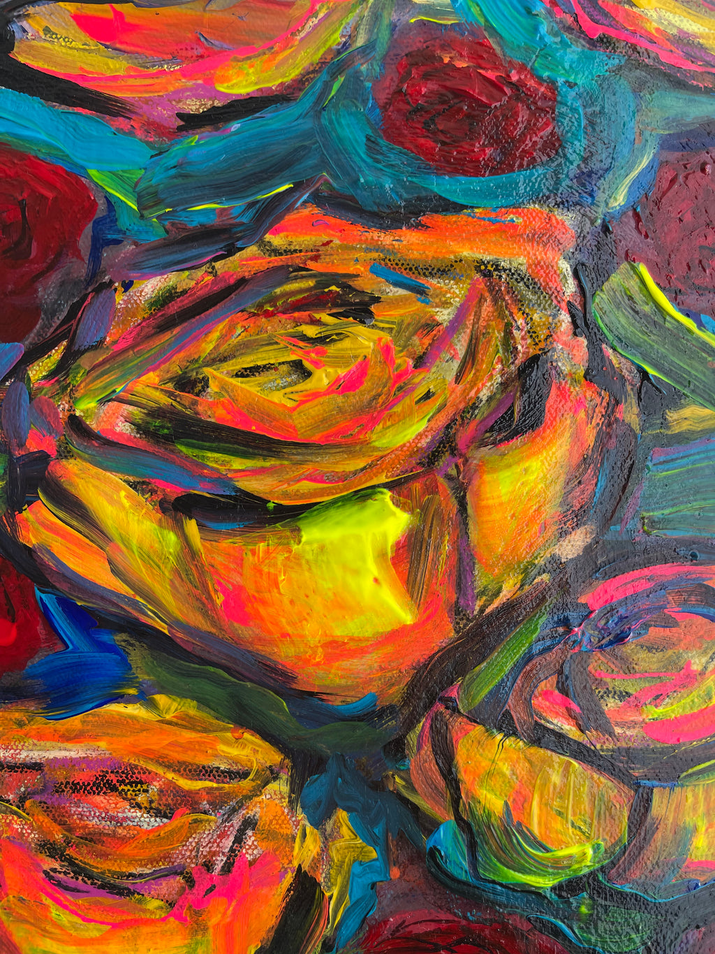 Submerged Roses Mixed Media Painting