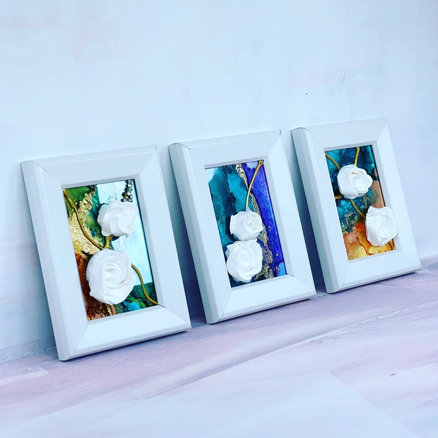 Backlit Mineral Acrylic Rosettes Mini Mixed Media Painting