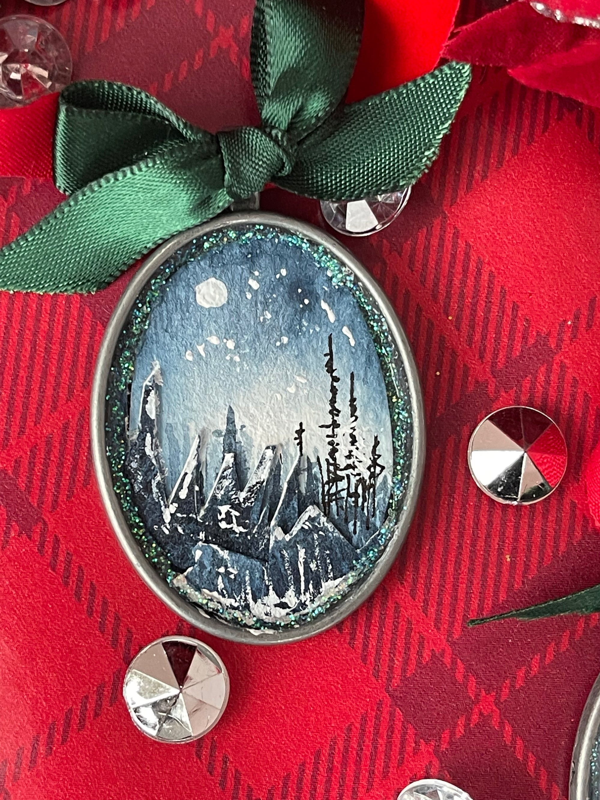 Snow Trees Watercolor Collage Ornament Set
