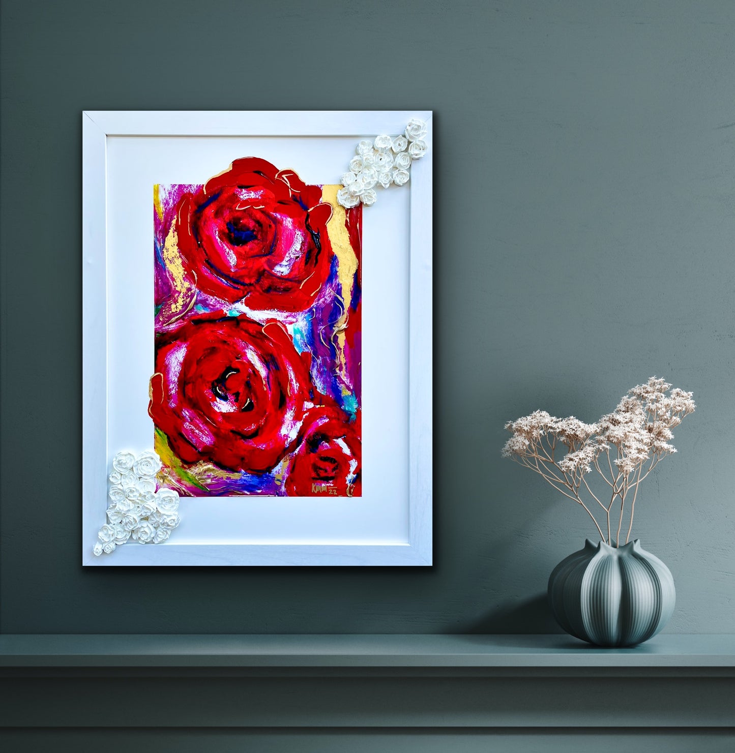 Rose Dreaming - 18" by 24" Mixed Media Embellished Dimensional Print