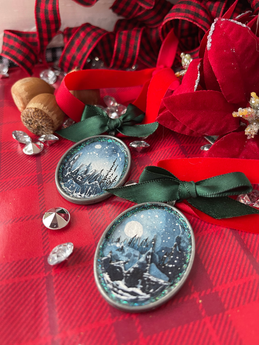 Snow Trees Watercolor Collage Ornament Set