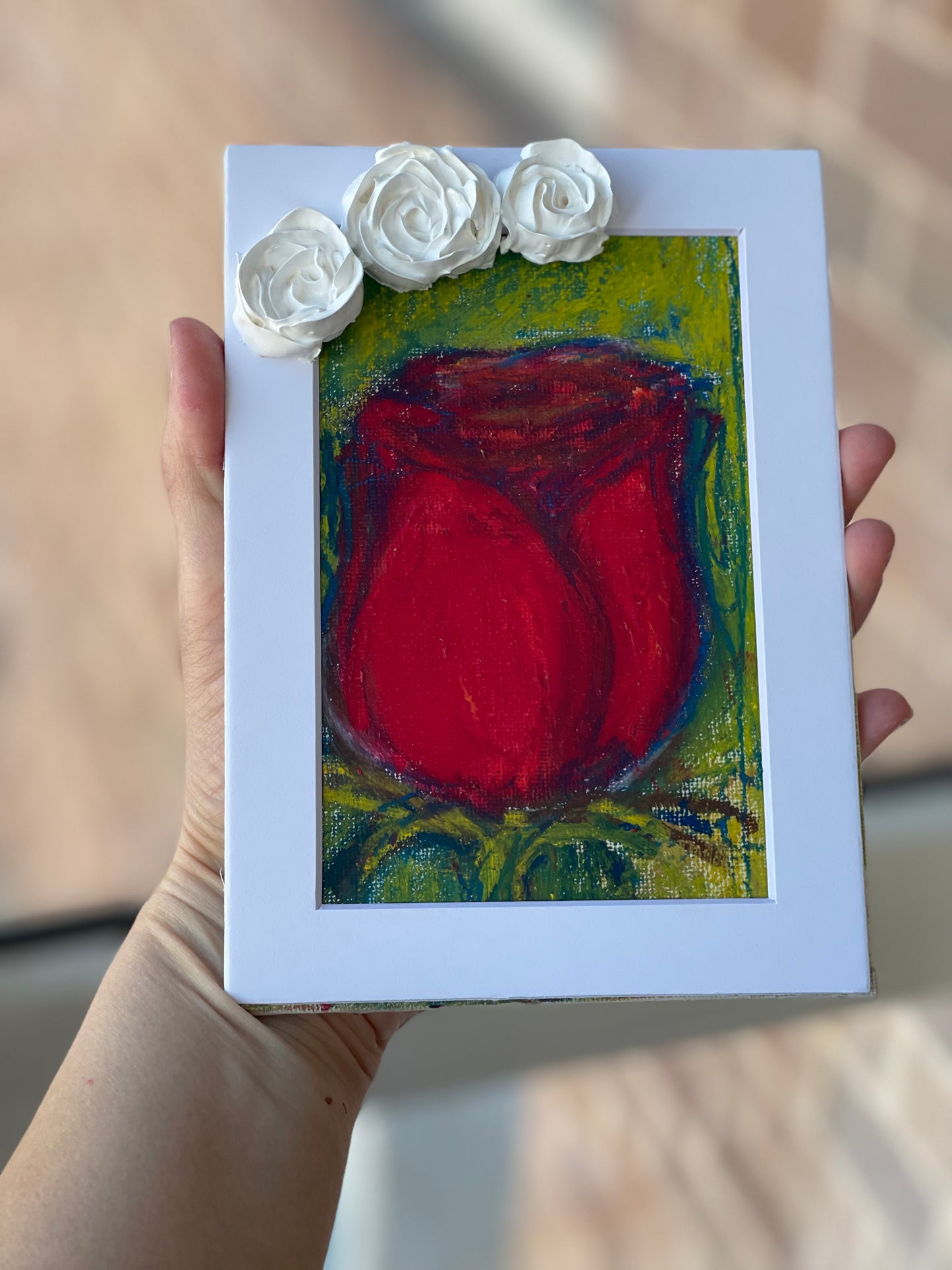 Single Stem Rose - 8" by 6" Mixed Media Painting