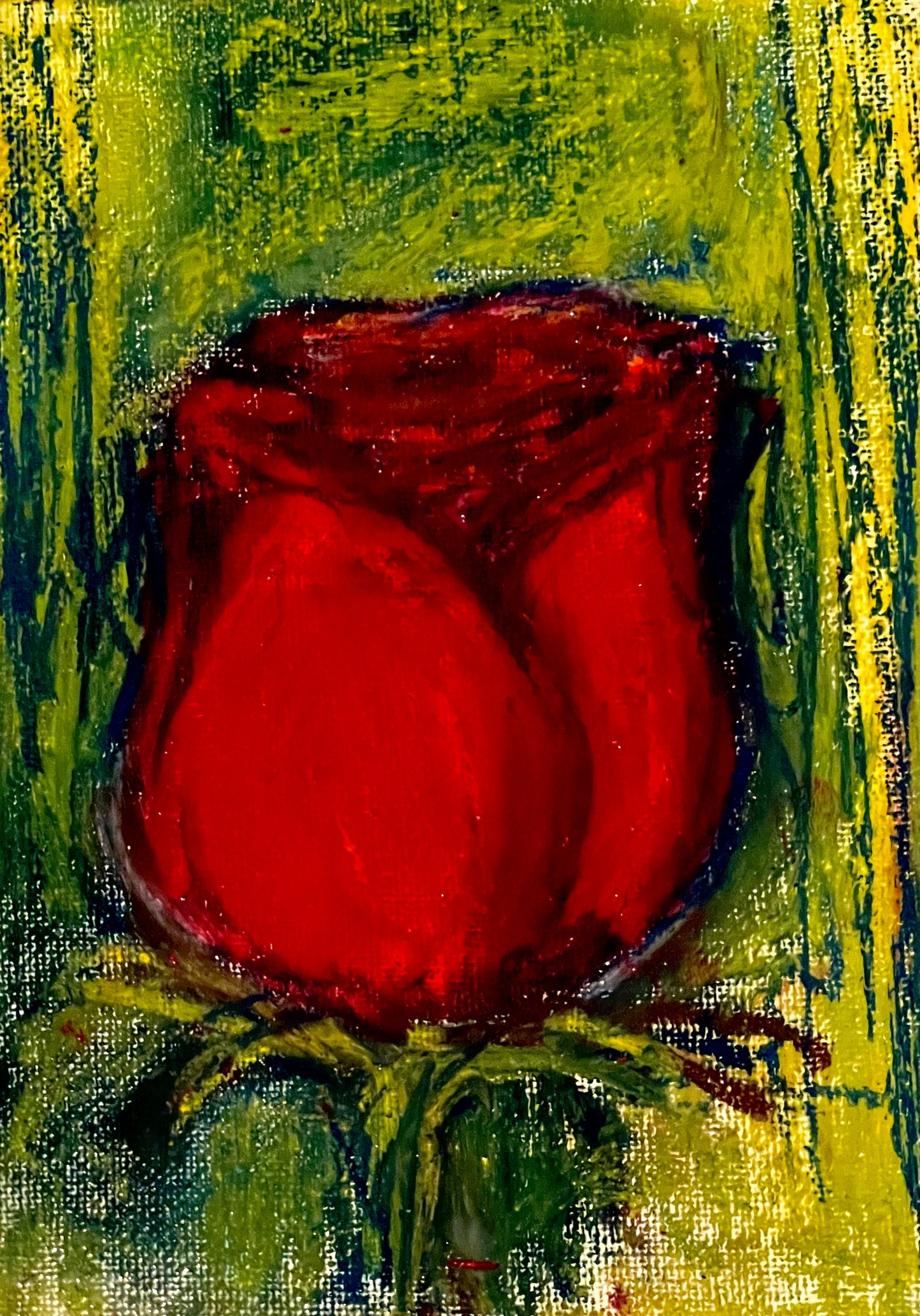 Single Stem Rose - 8" by 6" Mixed Media Painting